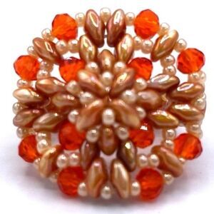 Caramel Brown and Orange Crystal Beaded Statement Ring Size 7